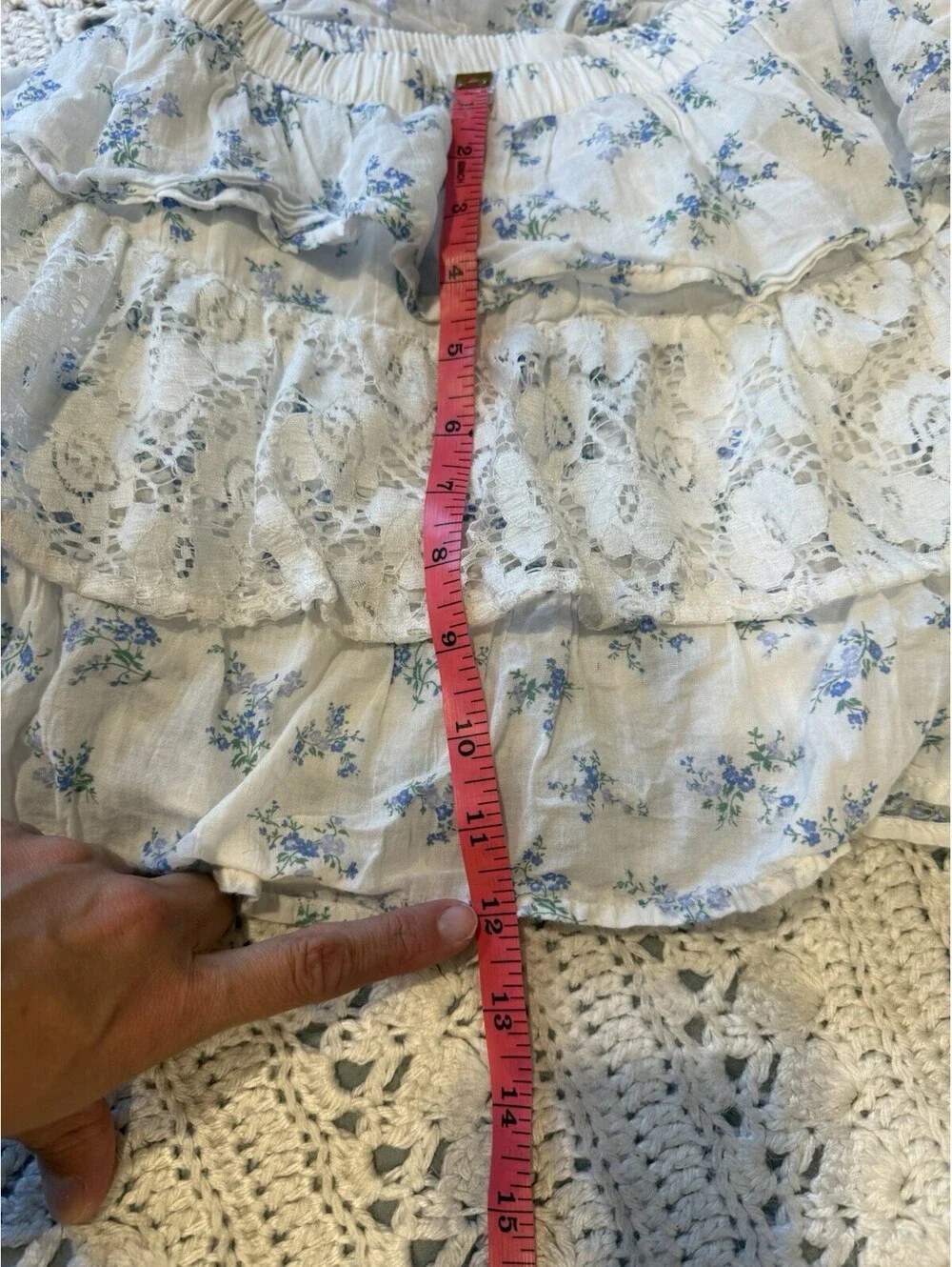 Abercrombie Kids Floral Ruffle Tiered Lace Mini Skirt White Blue 11/12